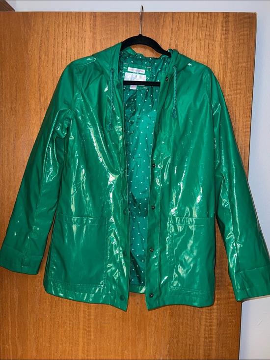 Xhilaration Jackets & Blazers - Xhilaration Shiny Green Hooded Rain Jacket